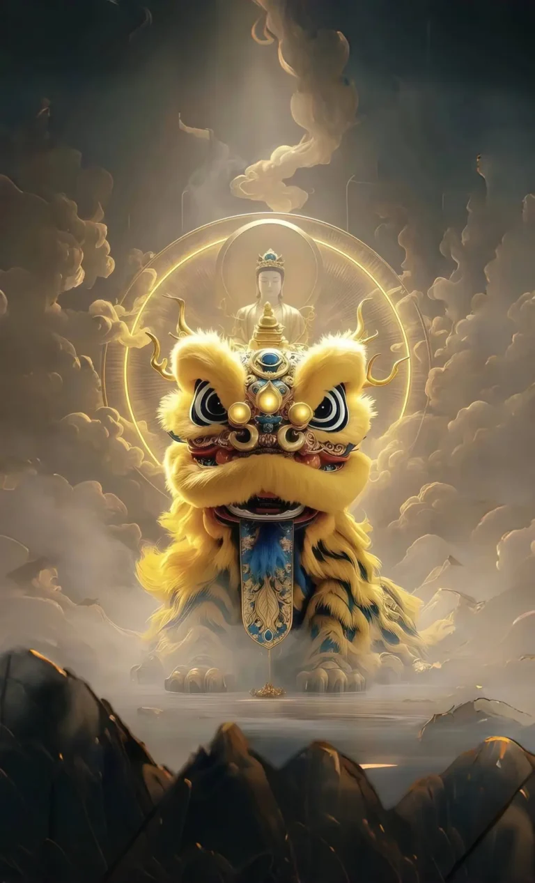 Hình nền điện thoại thần thú Kim Kì Lân oai vệ thú cưỡi của Quan Âm, thần thú huyền thoại dành cho điện thoại